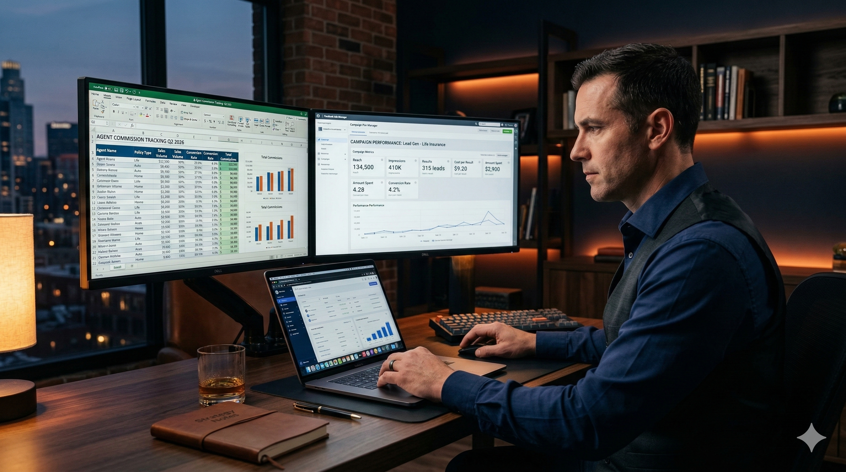 Insurance agent calculating ad budget using commission math and the KPI Sheet framework