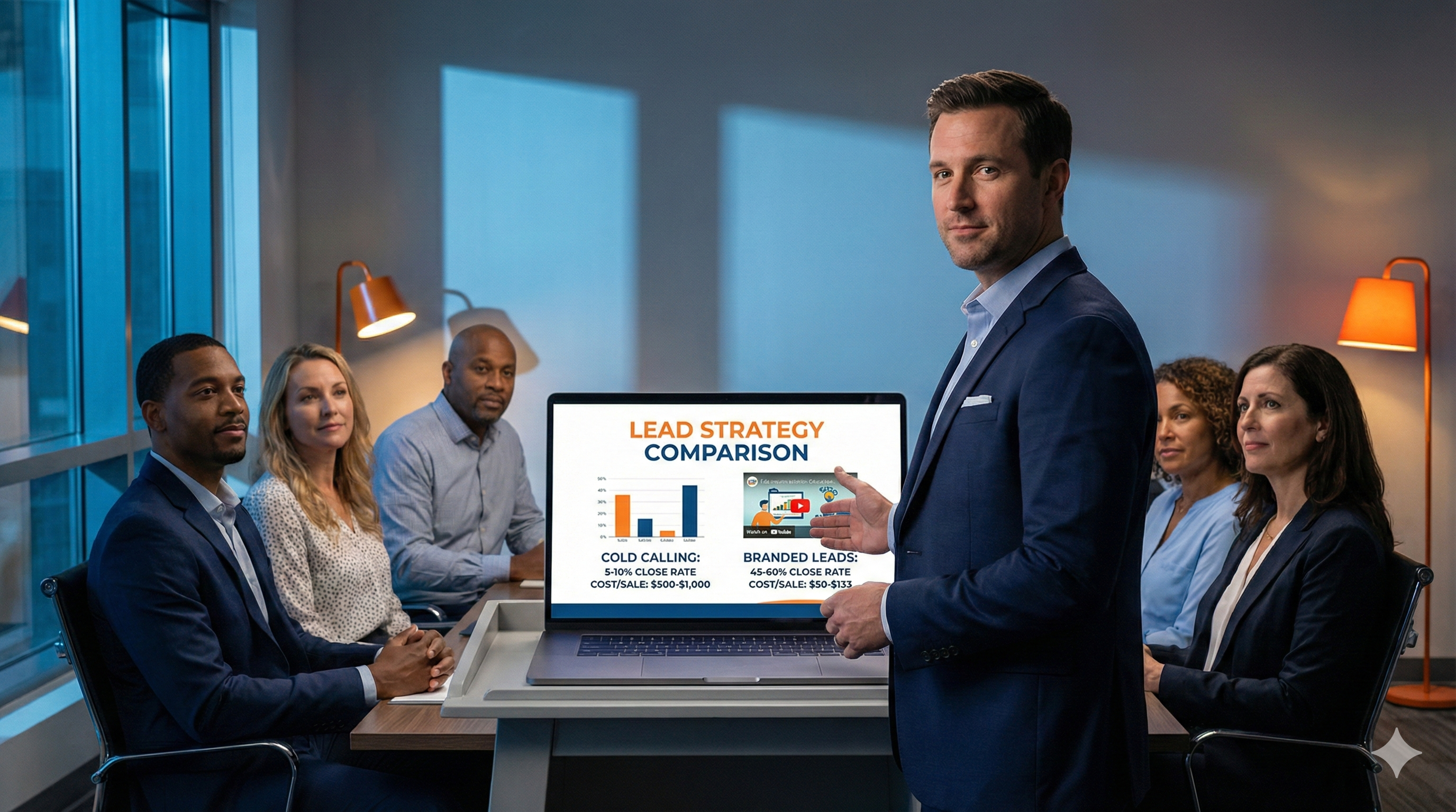 Life insurance agent presenting educational content to prospects at workshop