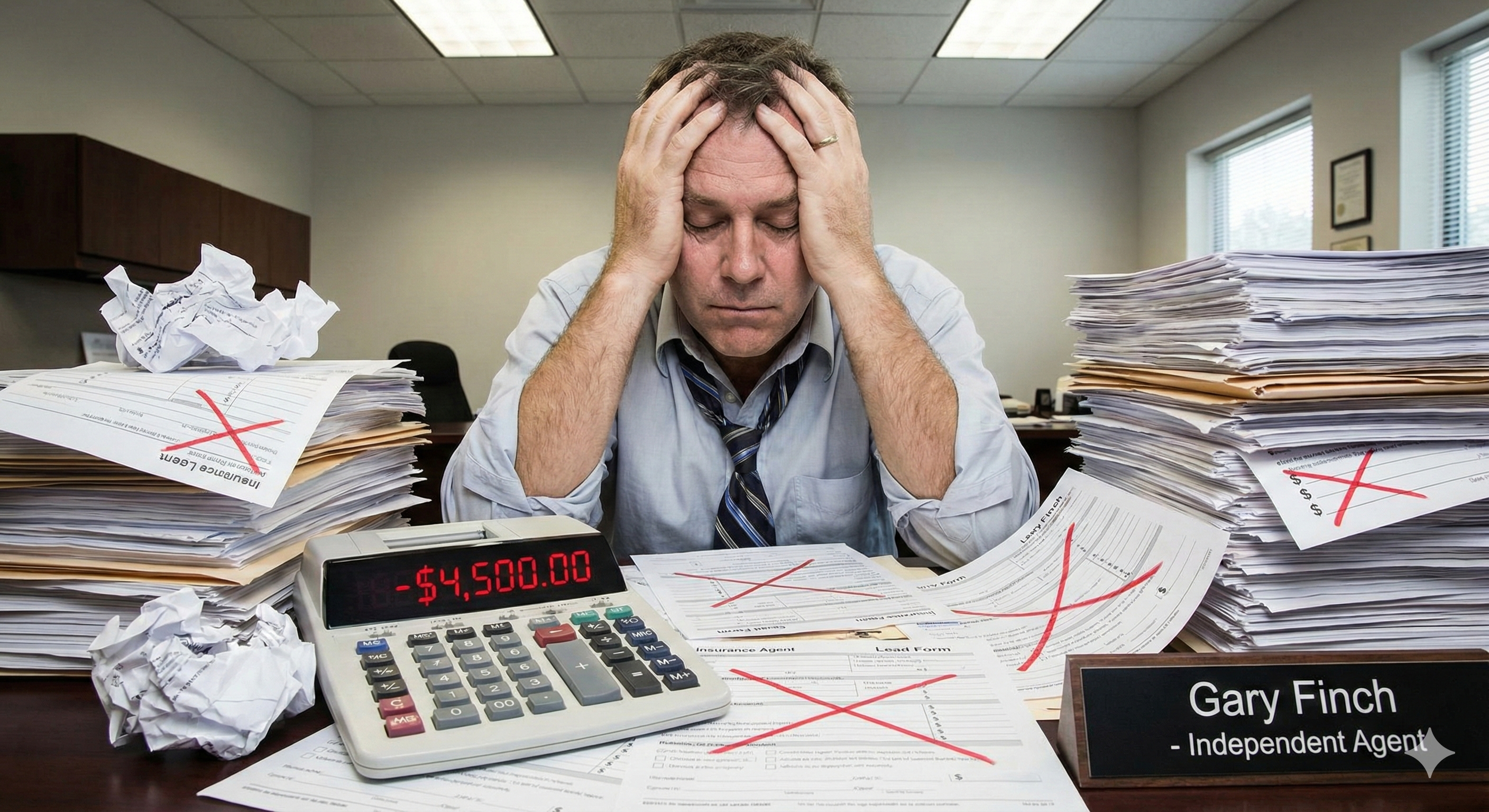 Insurance agent calculating losses from buying leads