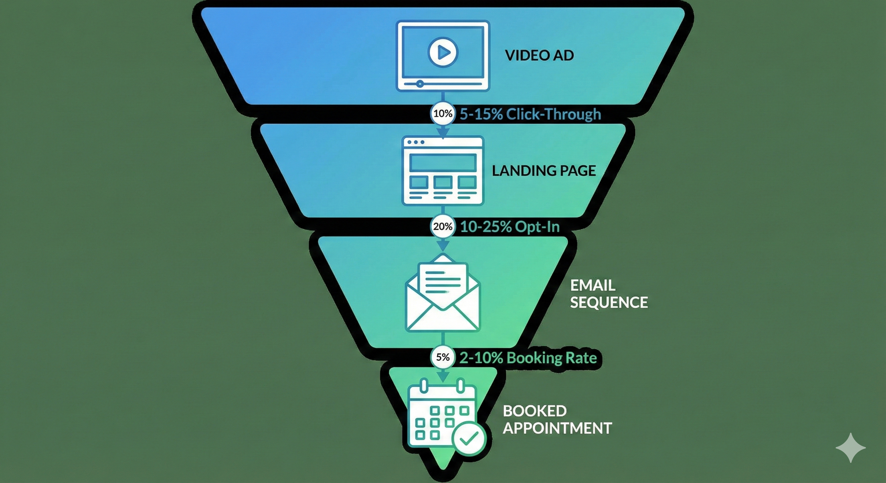Insurance advertisement funnel showing conversion rates at each stage