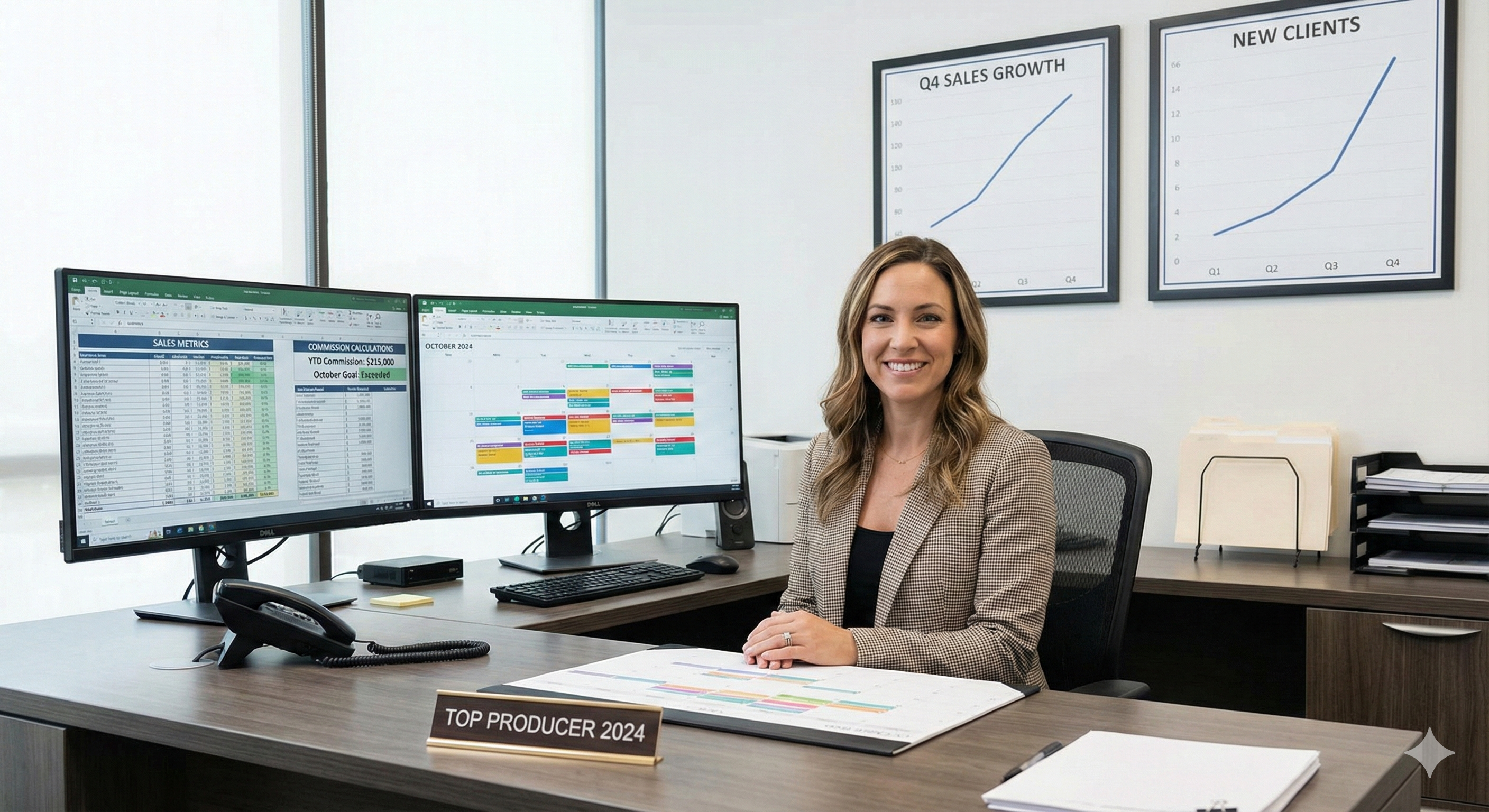 Successful insurance agent tracking sales metrics and commissions